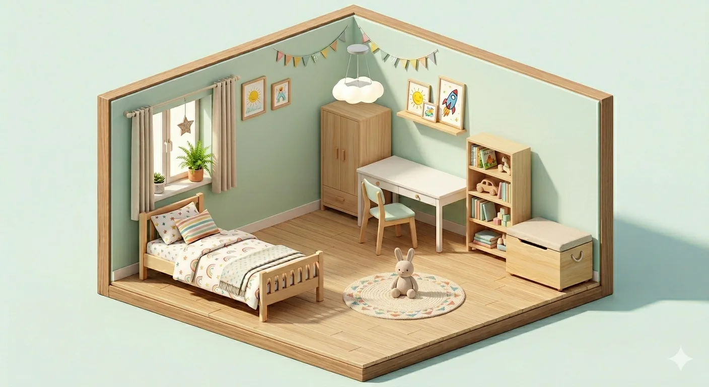 アイソメトリックの子供部屋シーン